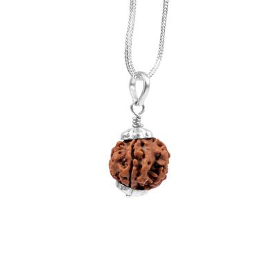 Natuurlijke 5 Mukhi Rudraksha 925 Zilveren Hanger - Nepalese Oorsprong | Kralen Voor Vrede, Focus & Spirituele Groei | Biologisch & Lab Gecertificeerd