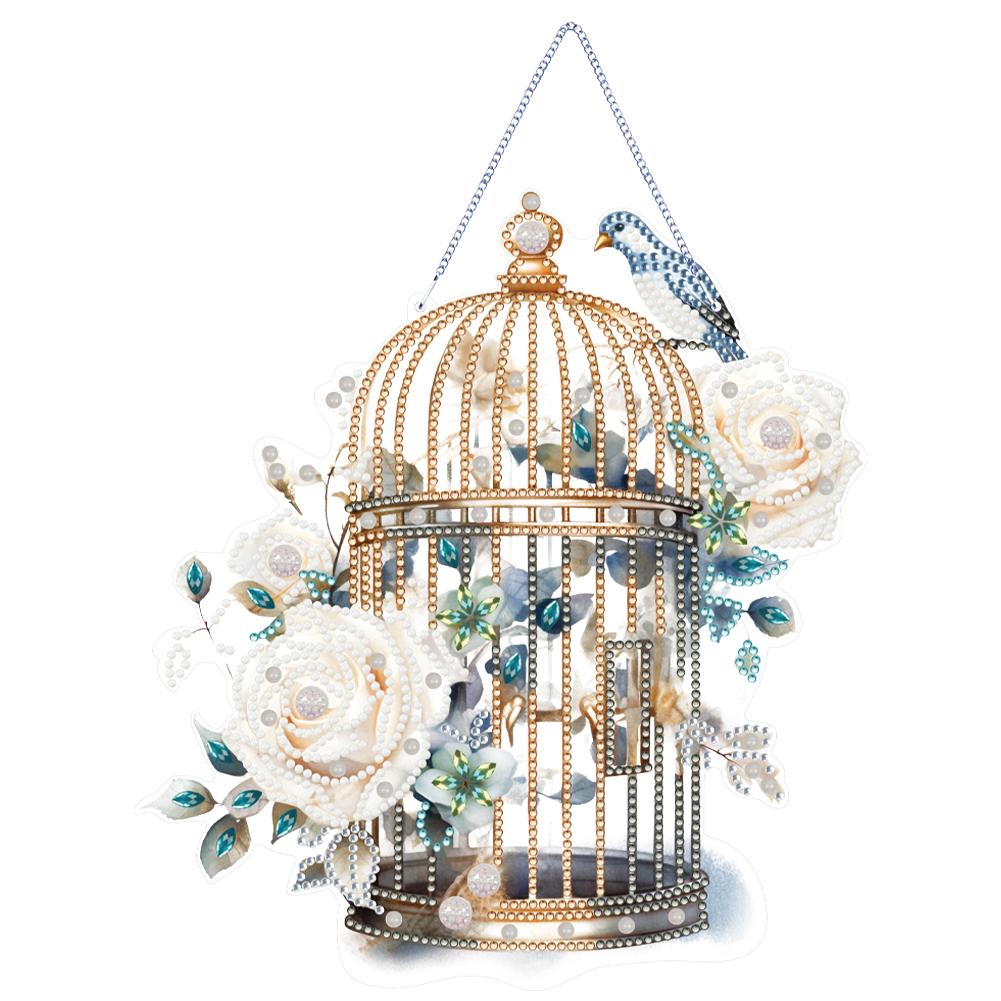 Acrylic Diamond Art Hanging Pendant Flower Birdcage Single-Sided 5D DIY Diamond Painting Dots Pendant for Home Wall Decor