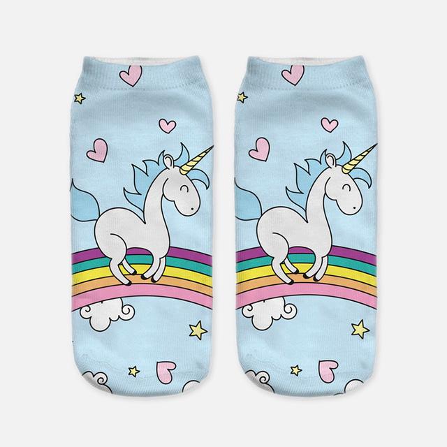 Harajuku 3D Print Unicorn Women Kawaii Ankle Licorne Chaussette Femme Calcetines Mujer Cute Art Socks Unisex