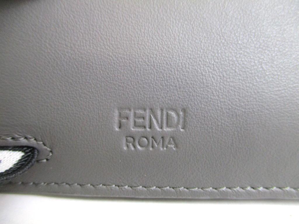 Authentic FENDI Gray Red Leather Bifold Bil Wallet Compact Wallet #b175  Certified - Refurbished