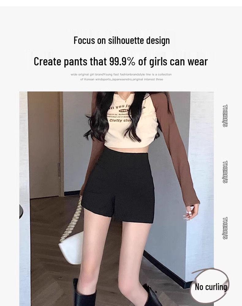 Women's High Waist Black Summer Shorts - Petite, Elastic, Anti-Exposure Hot Pants