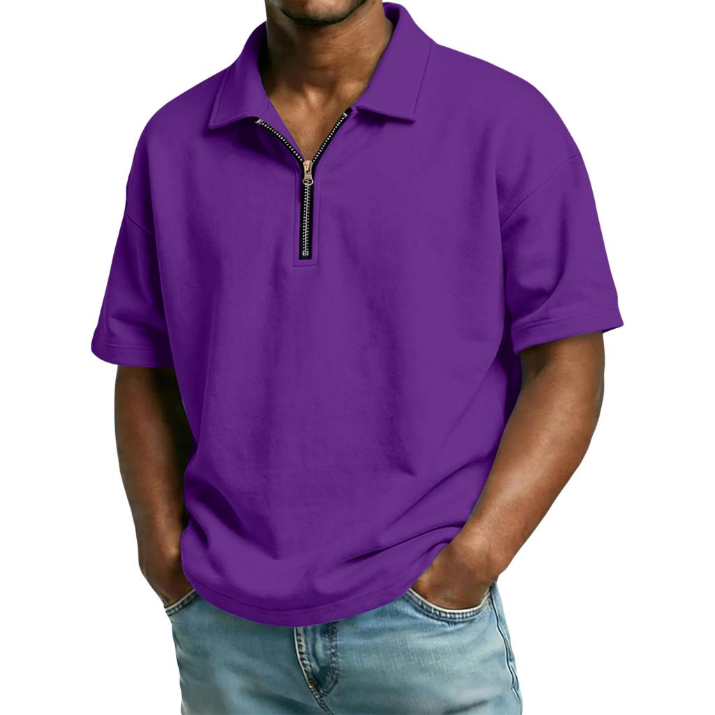Men's Casual Collared Zipper Neck Short-Sleeve Top