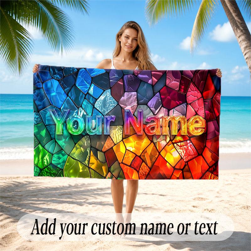 Decorative Artwork Theme Soft Beach Towel Personalized Custom Name Text Towel Portable for Beach Pool Travel