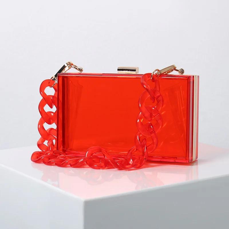 New Acrylic Transparent Box Bag for Women Fashion Shoulder Chain Crossbody Purse Luxury Evening Party Clutch Clear Mini Handbag