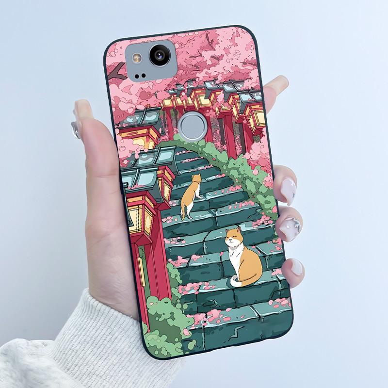 Cute Case For Google Pixel 2 / Pixel 2XL Printing Shell Pixel 1 XL Pixel1 Protective Cover Soft Silicone Cartoon Black Casing