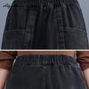 Korean Style Women Streetwear Jeans Elastic Waist Casual Loose Denim Trousers With Pockets Basic Blue Black Ladies' Jeans