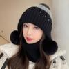 Solid Color Plush Beanie Hat Windproof Ear Protection Hat Simple Woolen Knitted Cap  Ladies