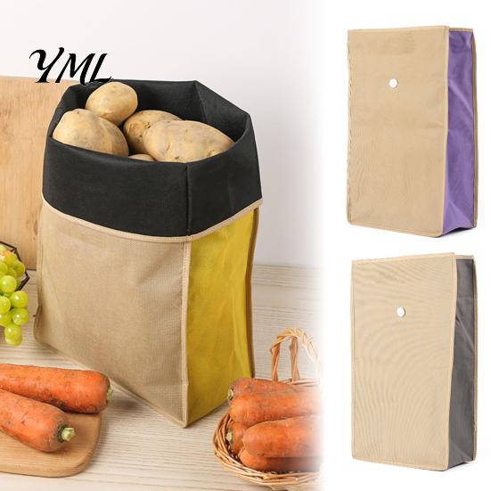 Root Vegetable Freshness Liner Reusable Self Sealing Potato Onion Storage Bags, Light Blocking Bag with Side Garlic Keeper Zipper, Non-woven