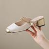 Elegant Chinese Style Women's Mid Heel Slip-On Shoes Summer Soft Fairy Outerwear Mary Jane Flat Sandals Silk Upper Rubber Sole