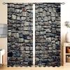 2PC Home Brick and Stone Wallsl Curtains With Landscape Background And Pole Pocket Curtains, Kitchen, Coffee Shop, Living Room,