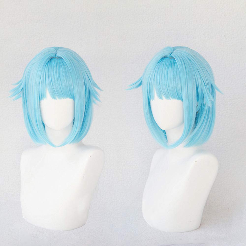 Heat-resistant cosplay wig, sky blue/sky blue, short hair, costume, party wig + 3 bonus items