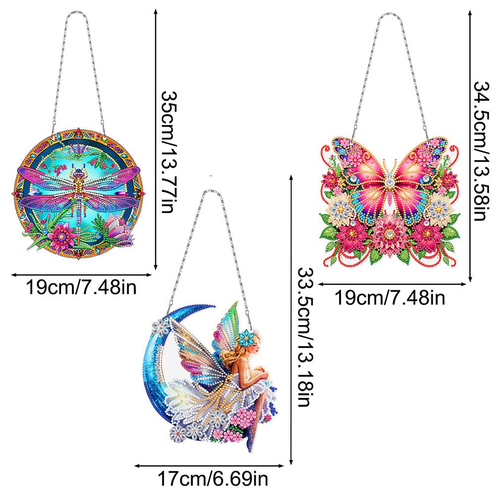 3pcs 2D/Flat DIY Diamond Painting Set Rhinestone Diamond Art Window Pendants Diamond Art Pendant Wall Decor for Home & Windows