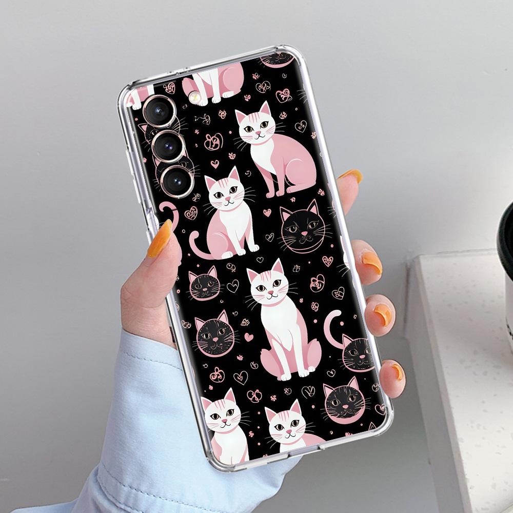 Phone Case For Samsung Galaxy S26 S25 S24 S23 S22 Ultra S20 S21 FE 5G Plus Soft Clear Cover Lovely Cat Playing Fun
