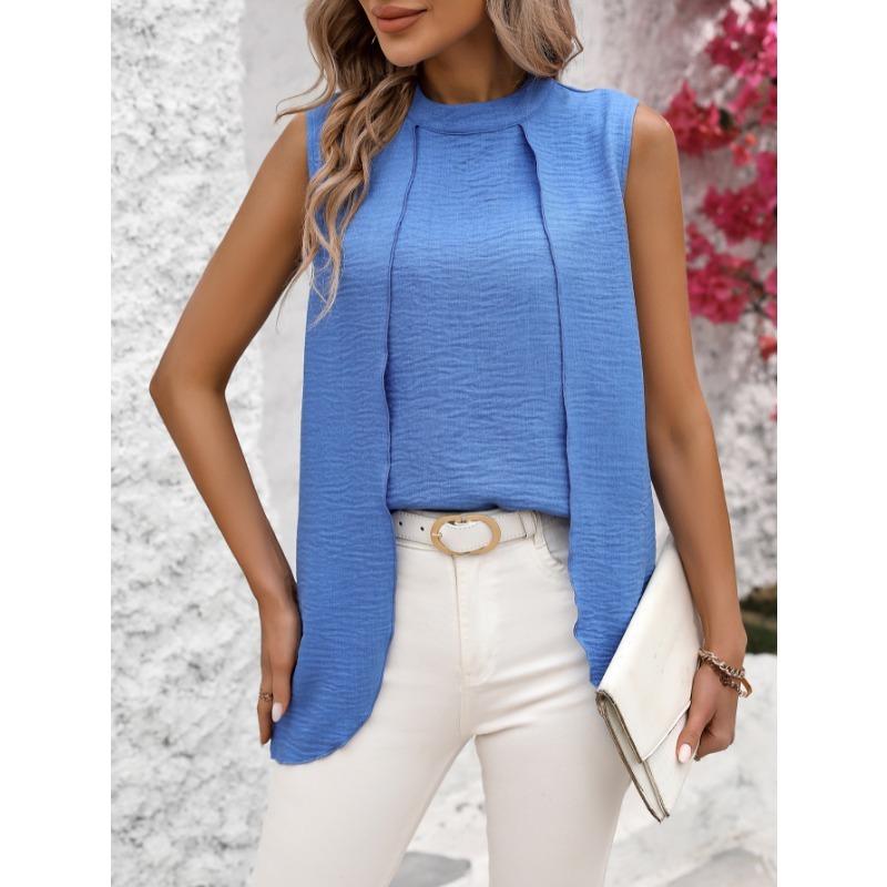 Sleeveless Women Loose Irregular Shirts Elegant Fashion Summer Blouse Solid Color Sweet Simple Office Long Tops Streetwear Casual Simple Clothing