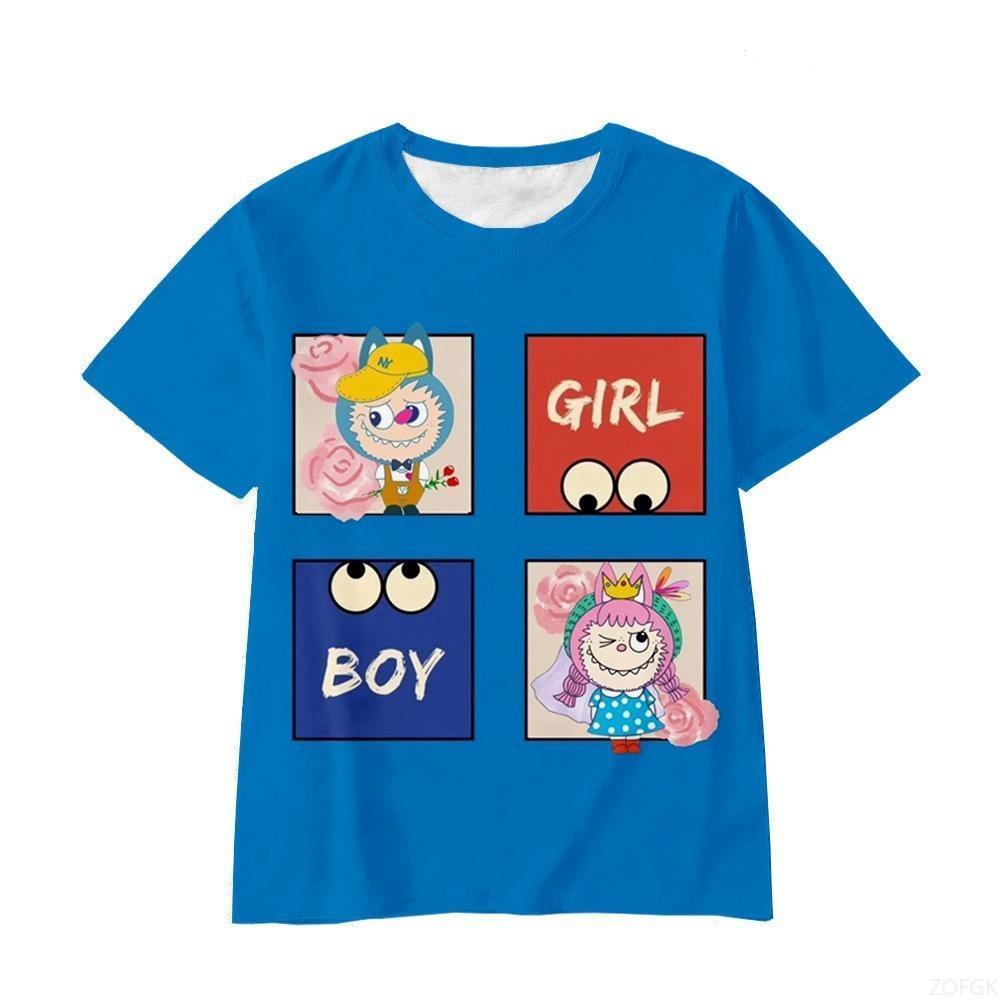 Summer Cute Labubu Cartoon Print Children's T-shirt Boys and Girls' Student Trendy Top