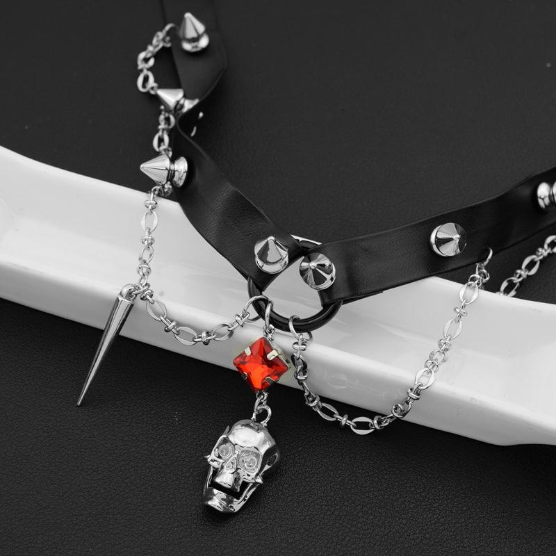Meier Skull Leather Collar Y2k Heavy Industry Chocker Necklace Neck Chain Subculture Clavicle Chain