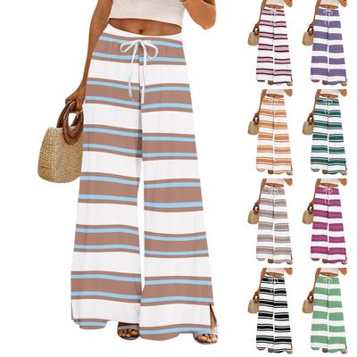 Women's Printed Wide Leg Pants With Pockets High Waist Drawstring Loose Casual Pants