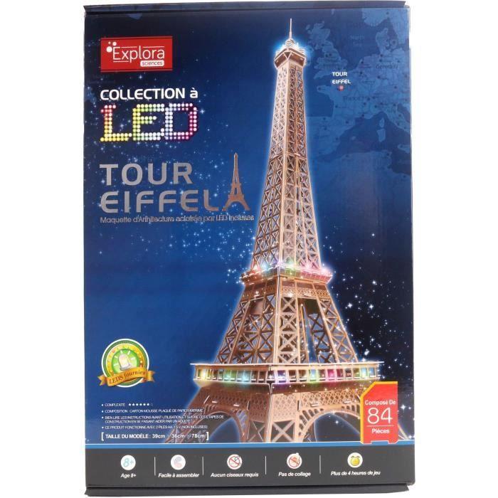 Maquette 3D - EXPLORA - Tour Eiffel - Lumineuse LED - 84 pièces - À monter soi-même