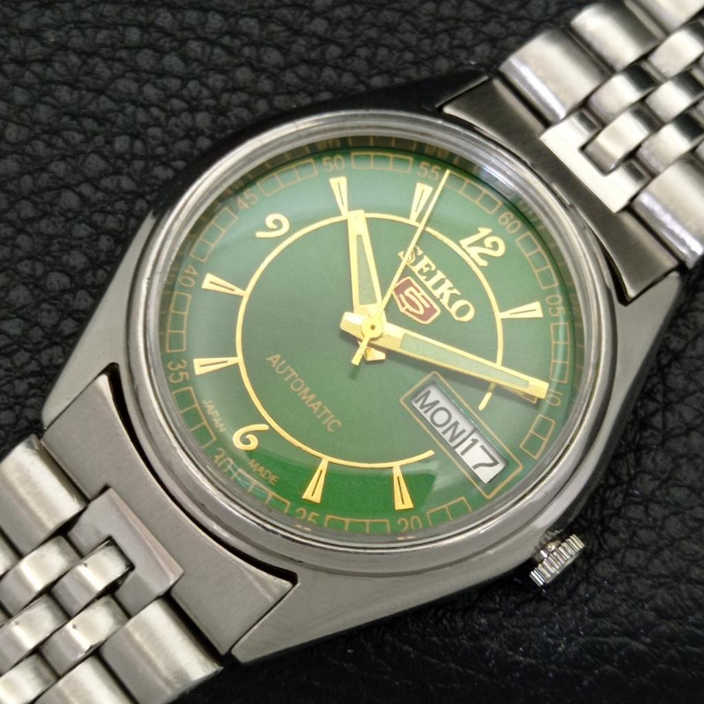 GENUINE VINTAGE SEIKO 5 AUTOMATIC JAPAN MENS GREEN COLOR DIAL WATCH A500810-5 R154-a500810