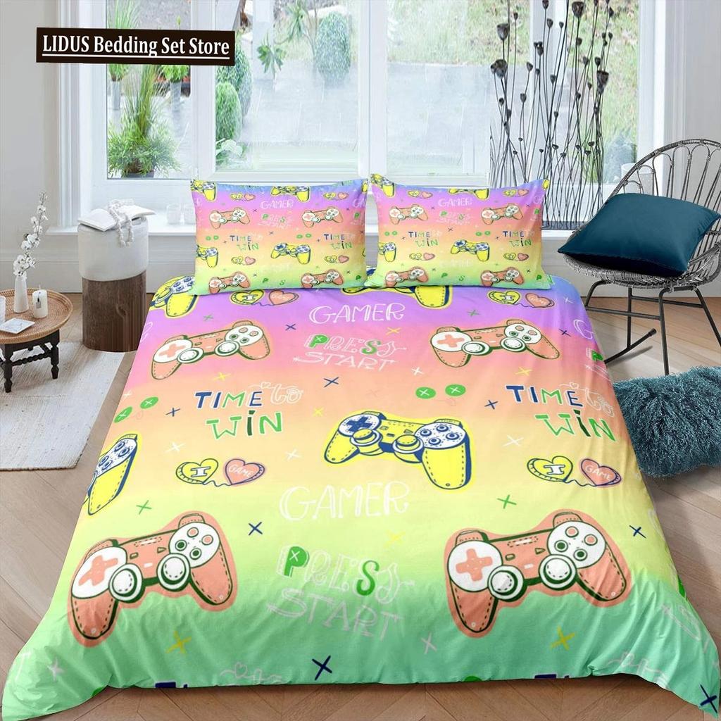 Gaming Duvet Cover Set King Size Gamer Comforter Cover Set Video Game Boys Teens Kids Gamepad Game Controller 3pcs Bedding Set