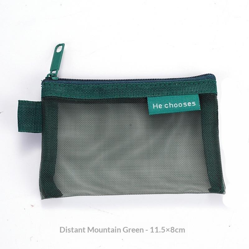Small Portable Travel Square Solid Color Nylon Mesh Coin Bag Lipstick Key Earphone Id Credit Card Storage Pouch Organizer