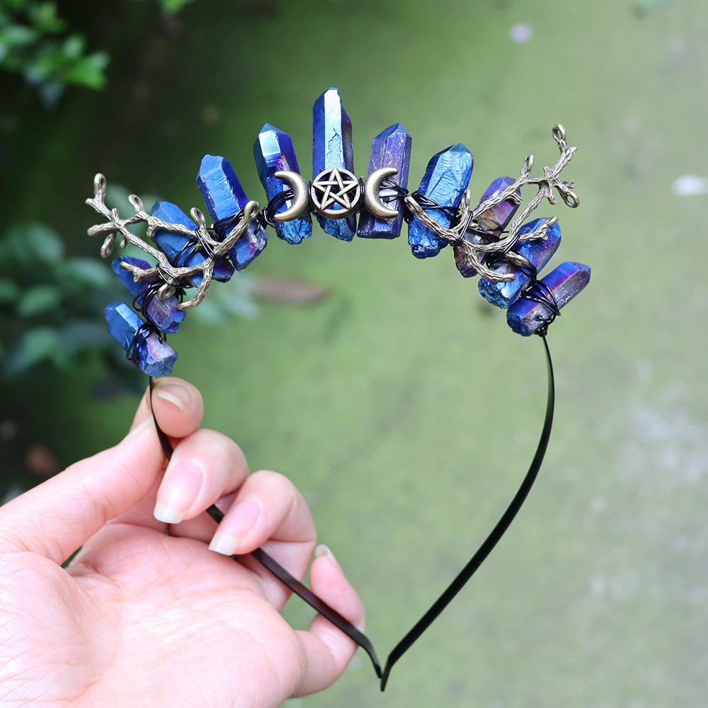 Handmade Natural Crystal Bronze Sun, Moon & Stars Witch Headband