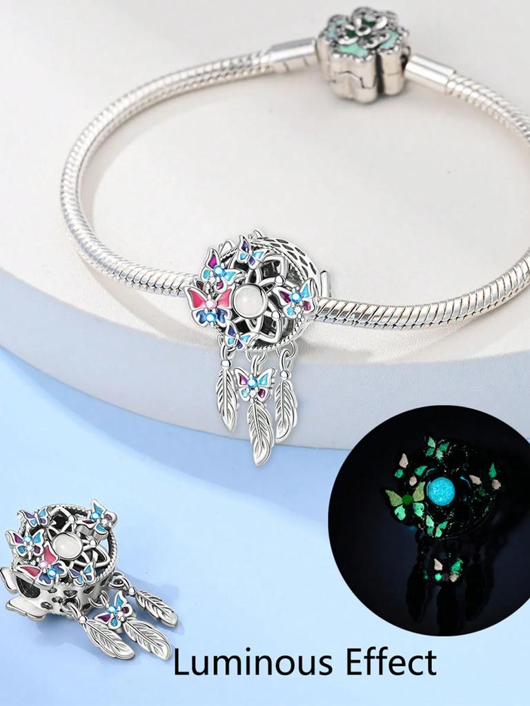 Copper Plated Original Charms Glow-In-The-Dark Butterfly Flower Beads Fit Bracelet Women'S Jewelry Gift