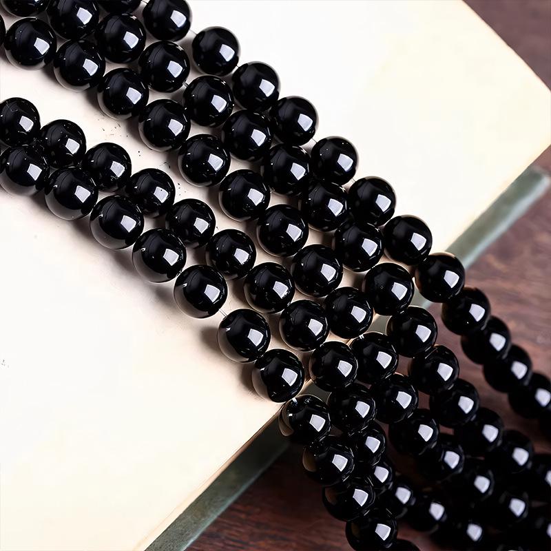 Natural 7A Grade Black Ujin Obsidian Loose Beads for DIY Jewelry and Handmade Accessories