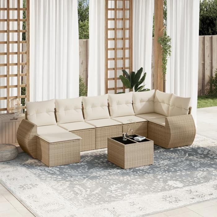 VidaXL Salon de Jardin avec Coussins 8 pcs, Canapés de Terrasse, Ensemble de Meubles de Patio, Mobilier d'Extérieur, Beige 3254025