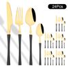 24Pcs Gold Tableware Sets Stainless Steel Cutlery Knife Tea Fork Coffee Spoon Flatware Dishwasher Safe Dinner Kitchen Dinnerware