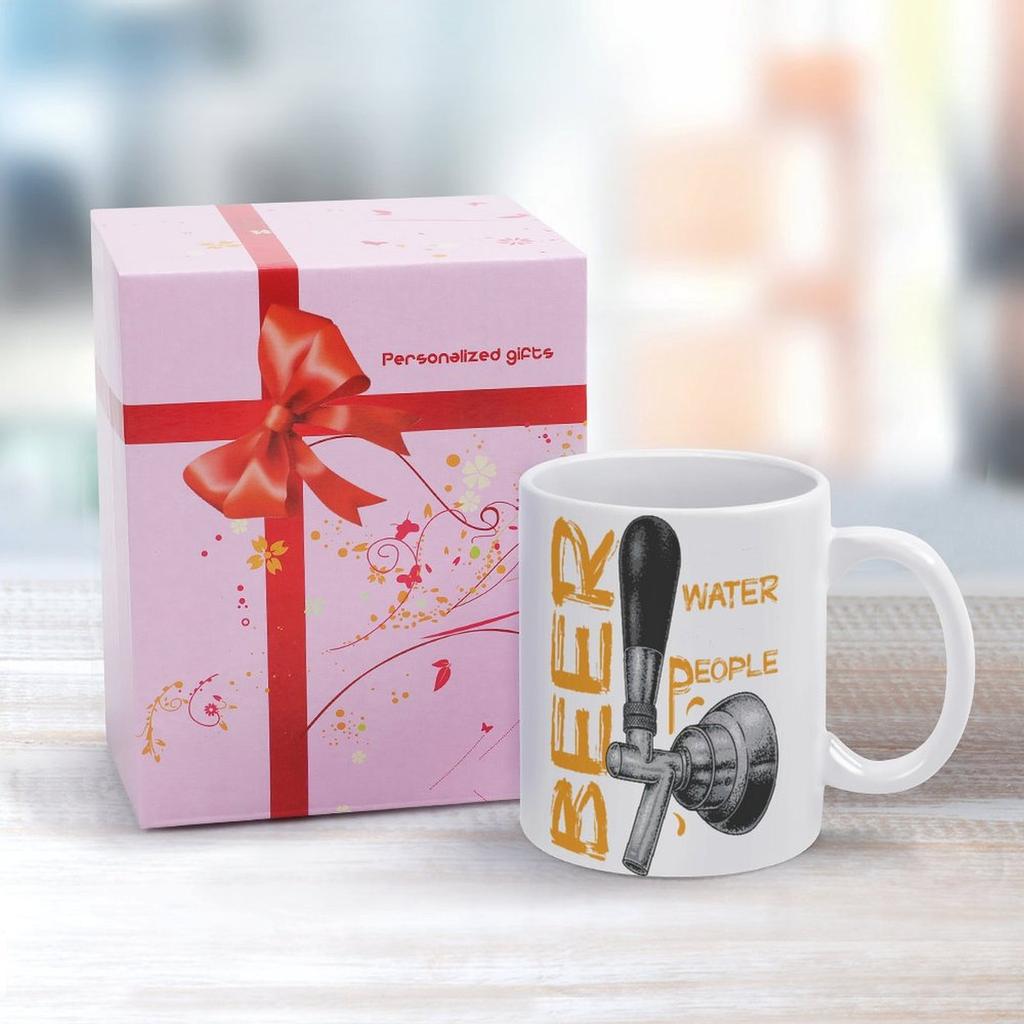 1pc 11oz Double-Sided Printed Mug for Beer Fans, Clean White Ceramic Drinkware