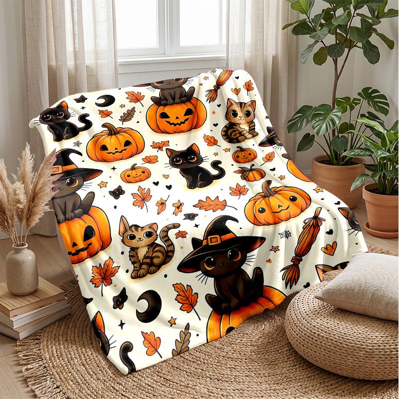 Halloween Black Cats Pattern Theme blanket Lightweight Warm Flannel Blanket Decorative Throw Blanket for Home Decoration
