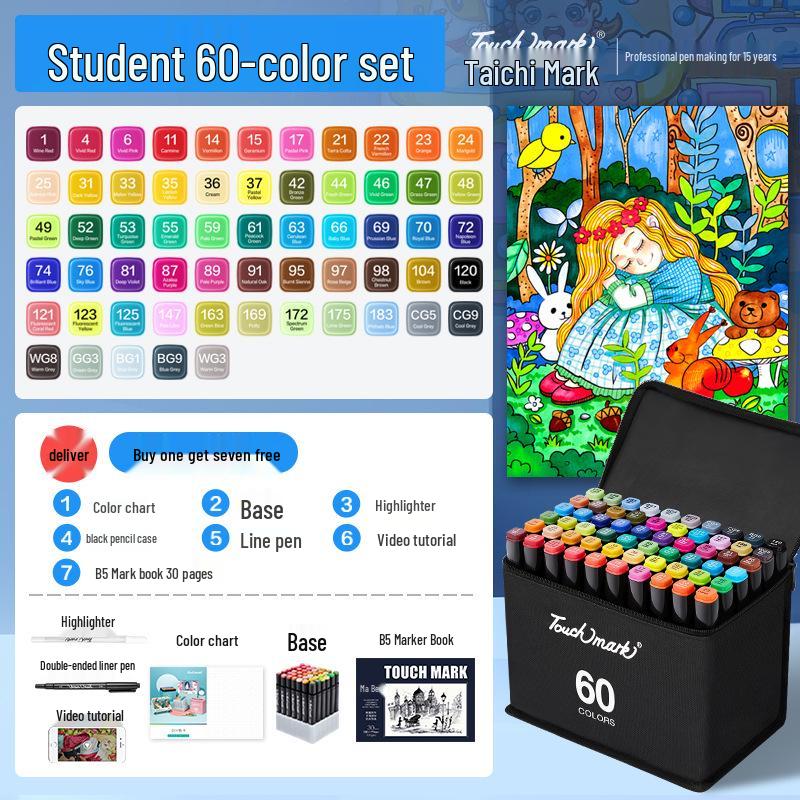Dual-Tip Art Marker Set - 120 Colors, Hard Tip, Oil-Based for Students