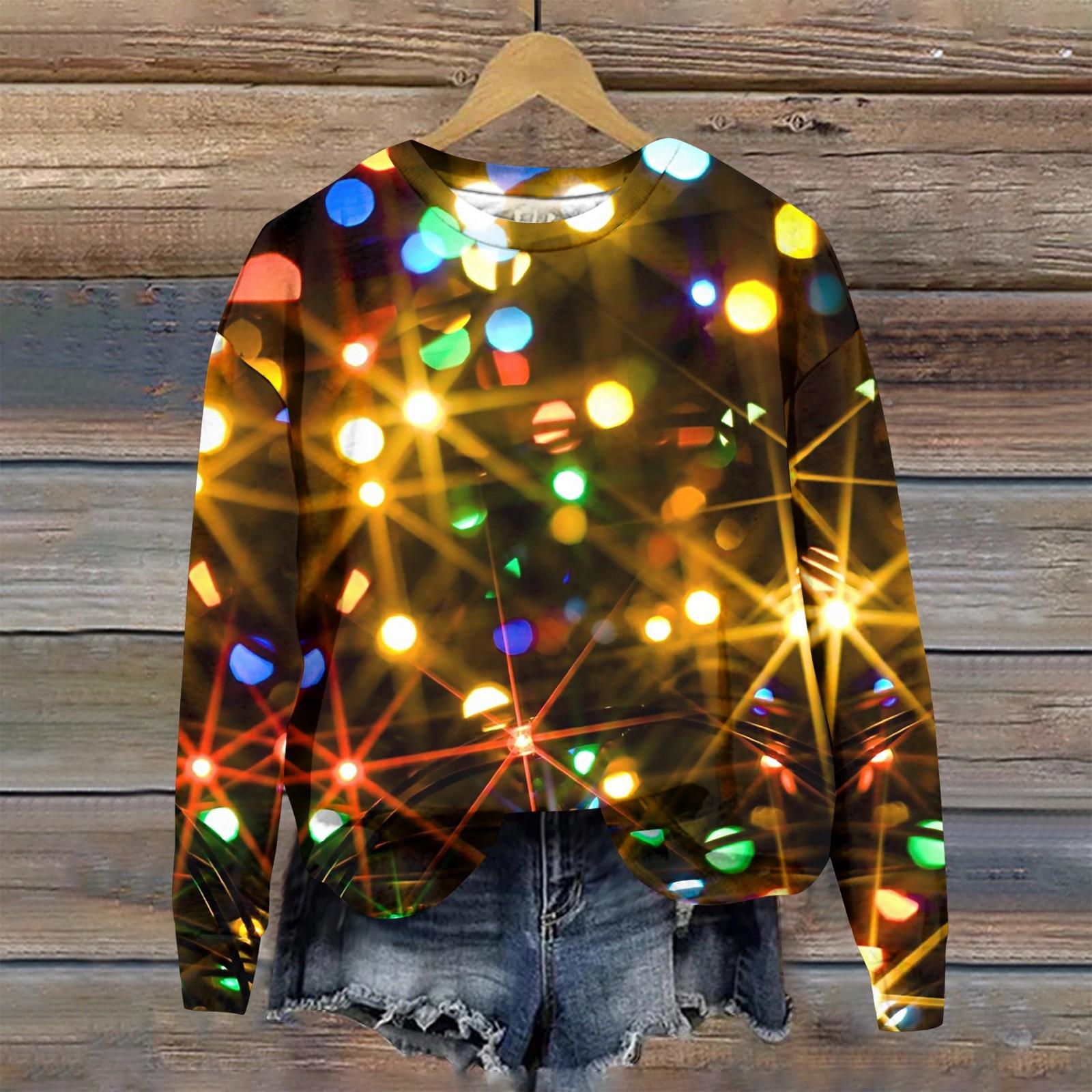 

Женская модная рождественская принтованная толстовка с длинным рукавом и круглым вырезом XL жёлтый