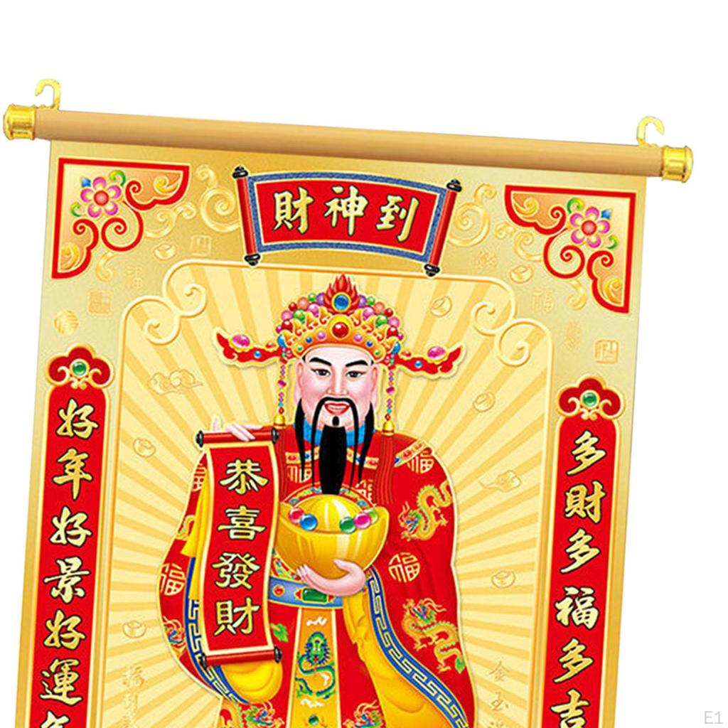 Chinese God of Wealth Scroll Year Decoration Spring Festival Oriental Decorative Hanging