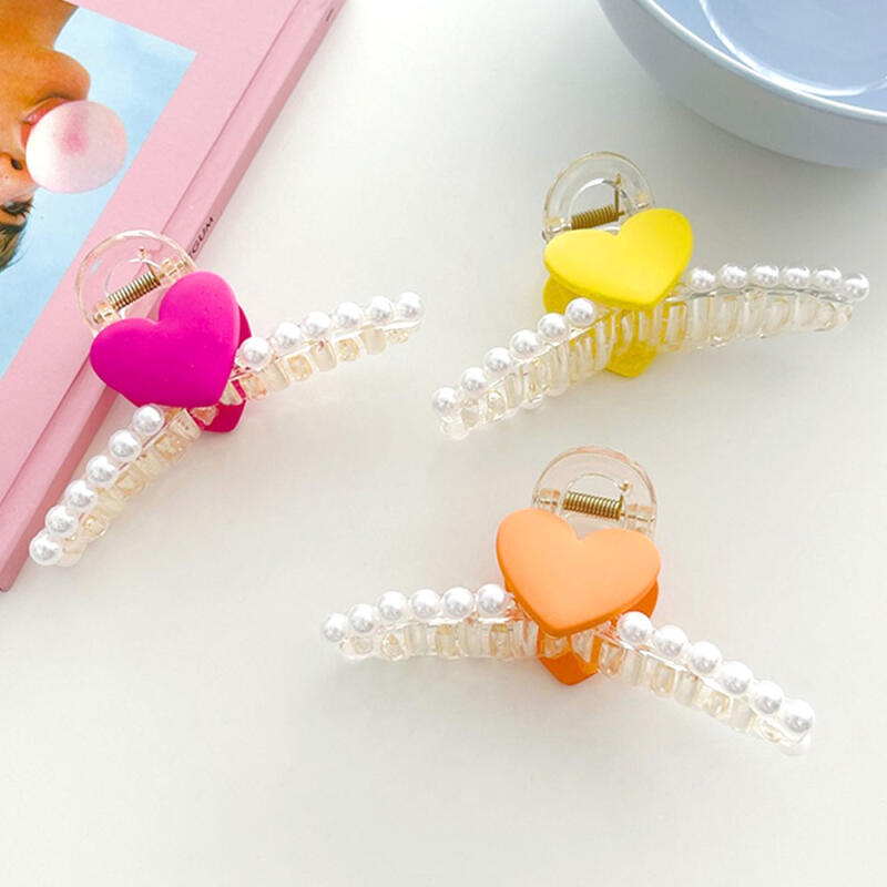Neon Heart Pearl Summer Hair Clip Half-Braid Hairpin