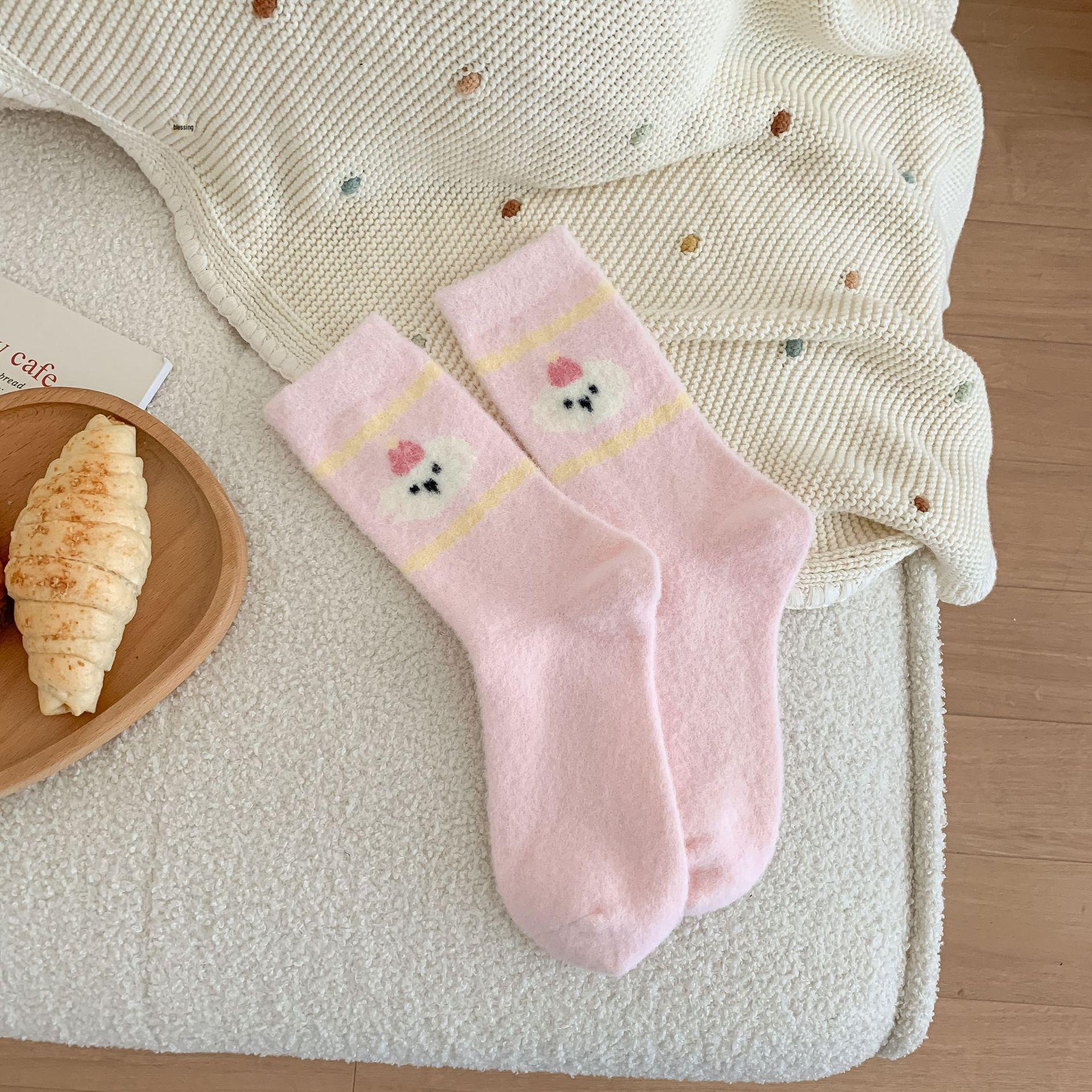 

Pink Australian Wool Women s Mid-Calf Socks - Cute Japanese Cartoon, Warm and Fluffy for Autumn/Winter. One Size