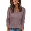 Women's Fashionable Casual V Neck Solid Color Long Sleeve Top