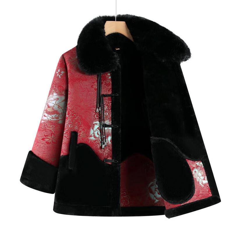 Elderly Women's Faux Fur Collar Padded Winter Coat