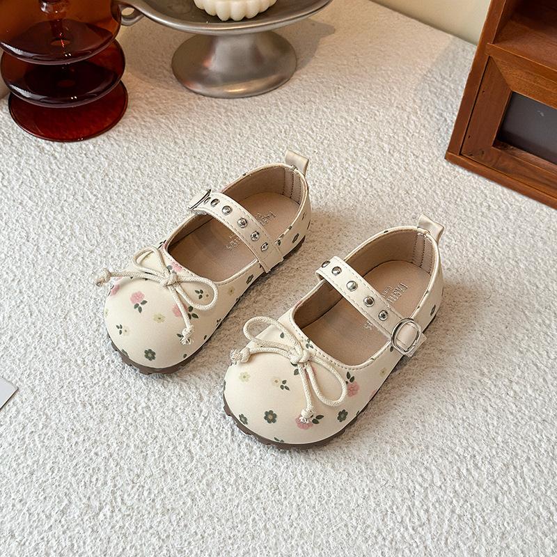 Girls Sweet Floral Small Leather Shoes 2025 Spring and Autumn New Baby Girl Bow Foreign Style Princess Shoes Children's Single Shoes