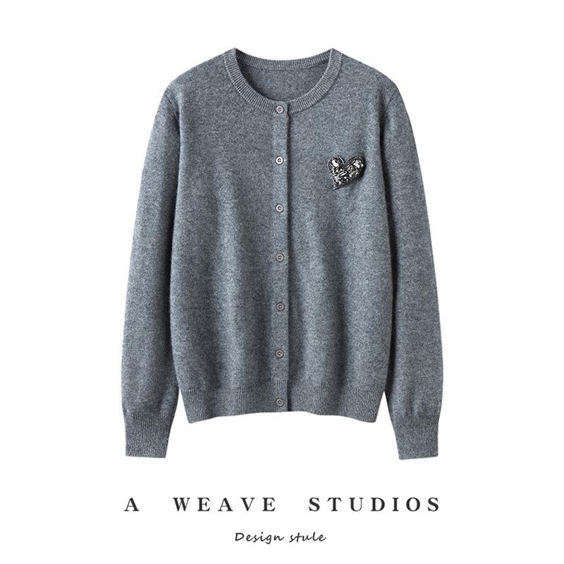 Women's Heart-Shaped Rhinestone Cashmere Cardigan Coat - Slimming & Versatile
