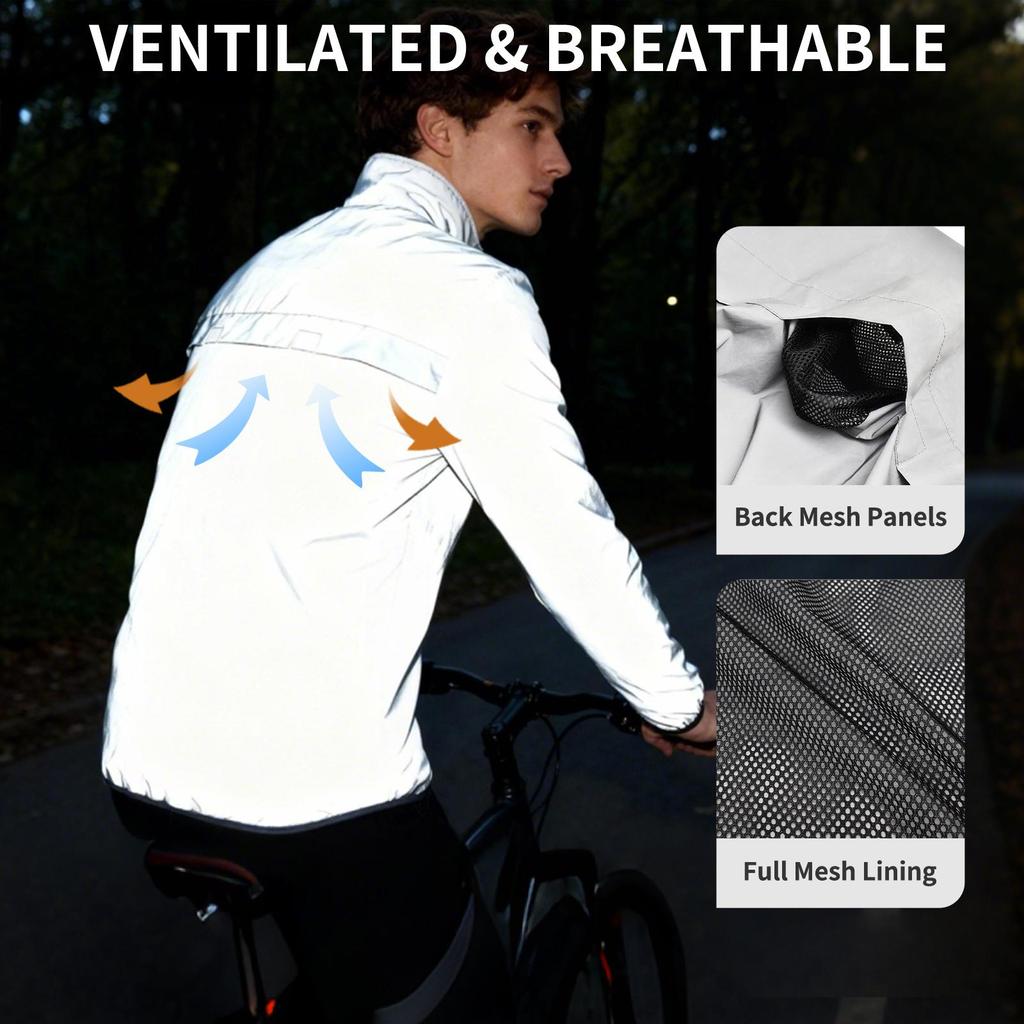 Wosawe Reflective Cycling Jacket Windproof Bike Windbreaker Night Running Breathable Outdoor Sports Coat