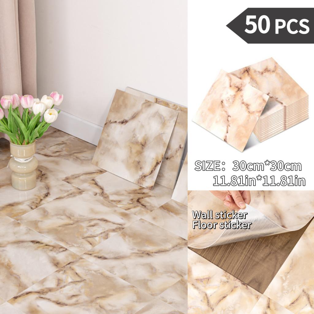 NINETAI Peel And Stick Floor Tile, 50pcs Vinyl Plank Wood Grain Look 11.81in*11.81in/48 Sq.Ft, Kitchen Mats For Floor