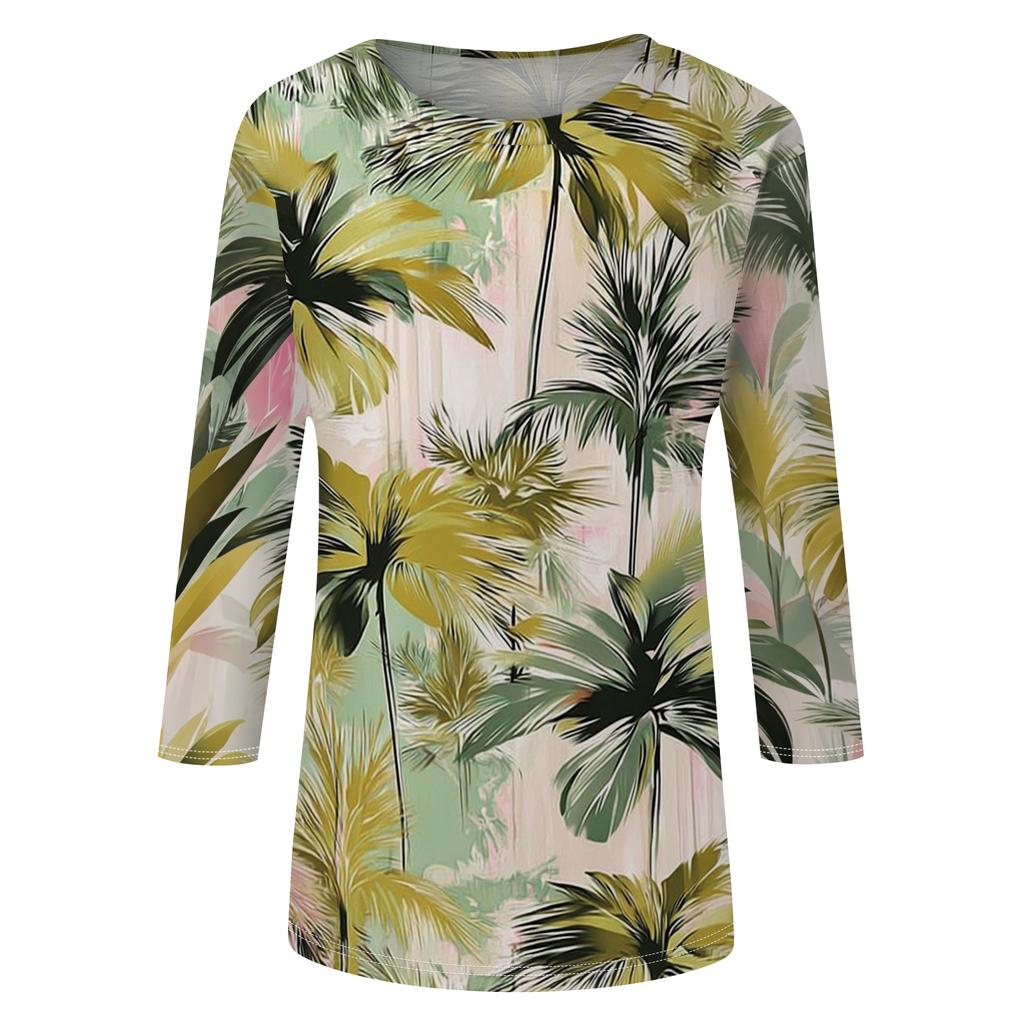 Women's Fashionable Casual Round Neck Three-Quarter Sleeve Printed T-Shirt Top
