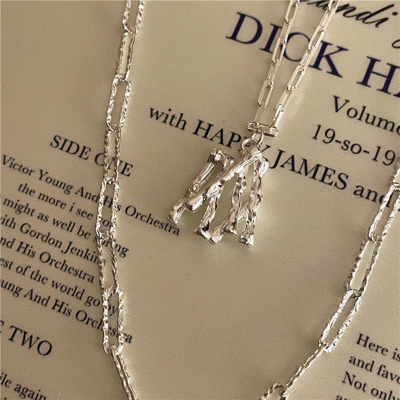 Korean Style Sparkly Retro Letter Necklace – Creative Layered Clavicle Chain for Women