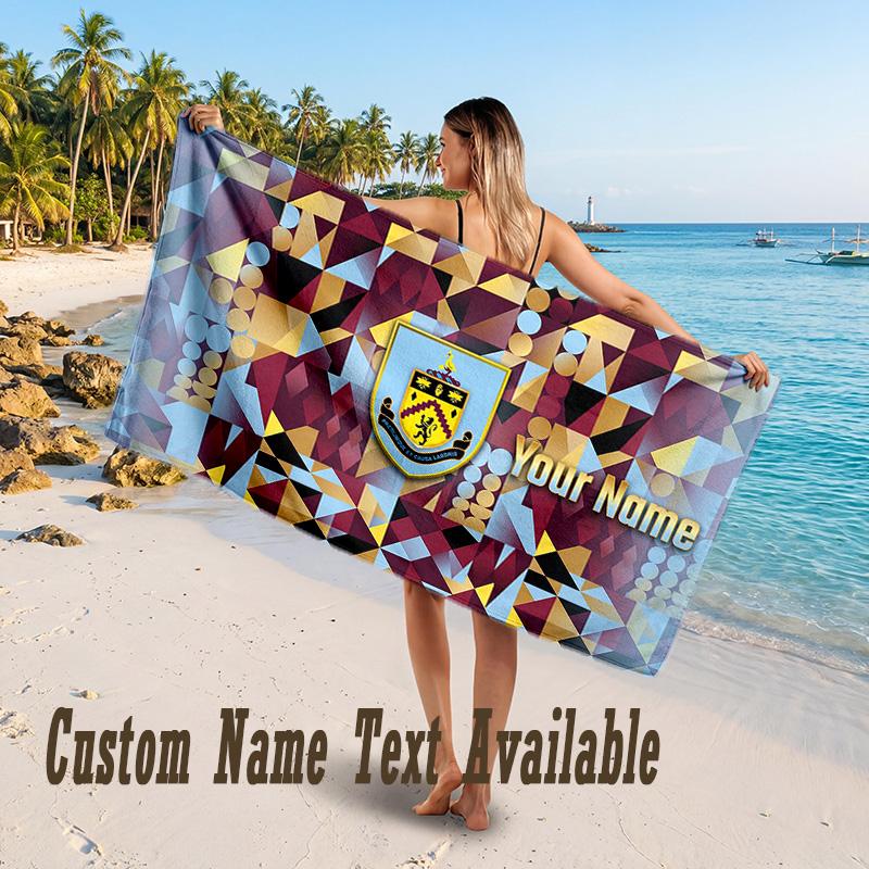 Burnley Football Design Beach Towel Custom Text Large Towel for Beach Vacation