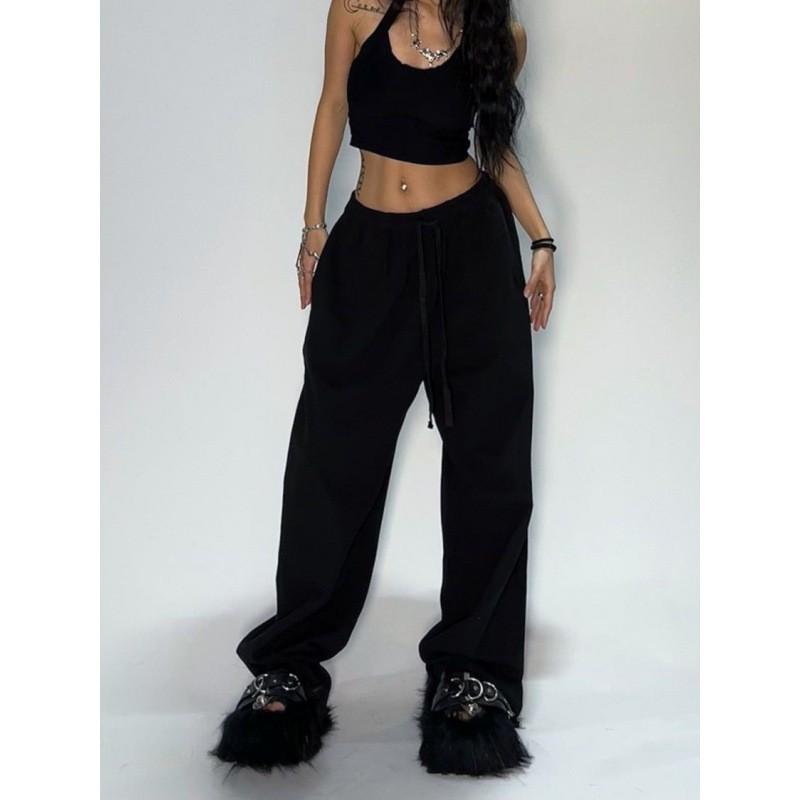 Y2K Hip Hop Weite Jogginghose Damen Entspannte Passform Streetwear Jogginghosen Mittelhoch Gerader Schnitt Freizeit Hosen