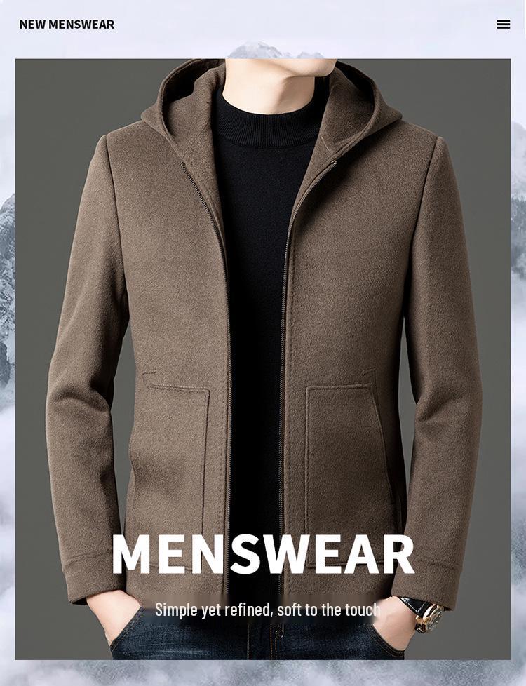 Men's Wool Overcoat with Detachable Down Liner and Hoodie - Double-Faced for Autumn and Winter Warmth