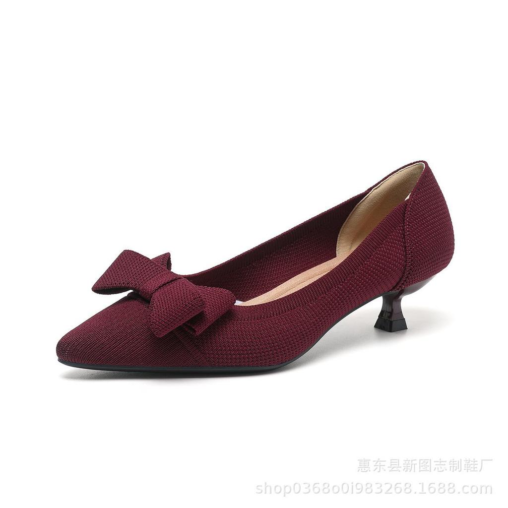 Dámské Velké Velikosti Jarní Jehlové Podpatky Boty se Špičatou Špičkou Letní Ležérní Mašle Jednobarevné Boty na Vysokém Podpatku 34-43