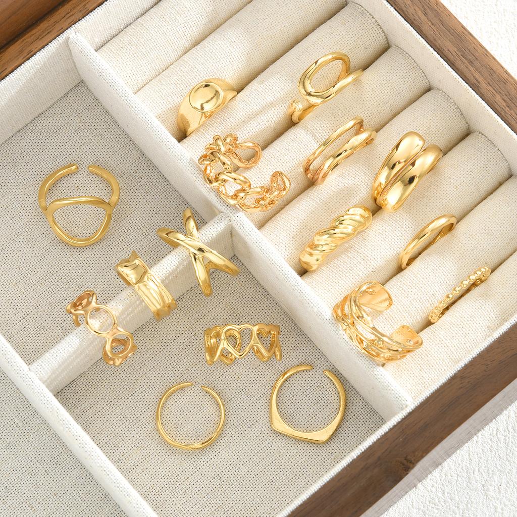 17KM 16-teiliges Geometrisches Hohlherz Offener Ring Set Modeschmuck Damen Trendig Glänzend Täglich Party Accessoire Geschenk Für Sie